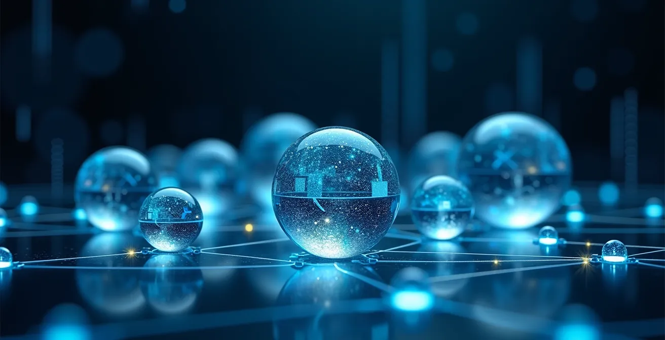 Abstract network of interconnected software platforms showing embedded distribution channels