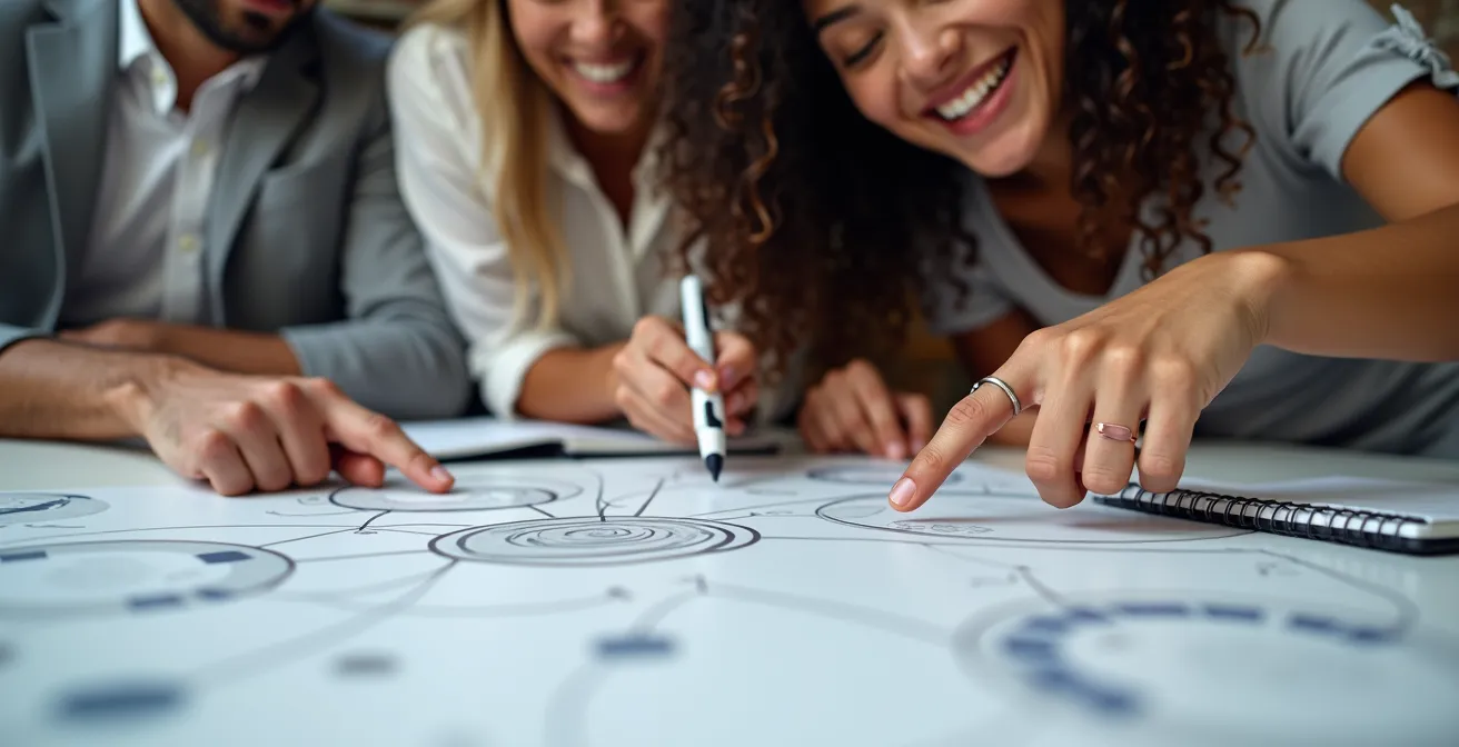 Young professionals collaborating on a meaningful project in a modern workspace.