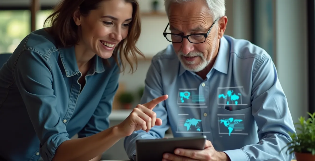 Multiple generations collaborating on digital transformation