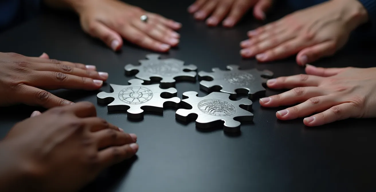 Close-up of hands connecting puzzle pieces representing deep business integration