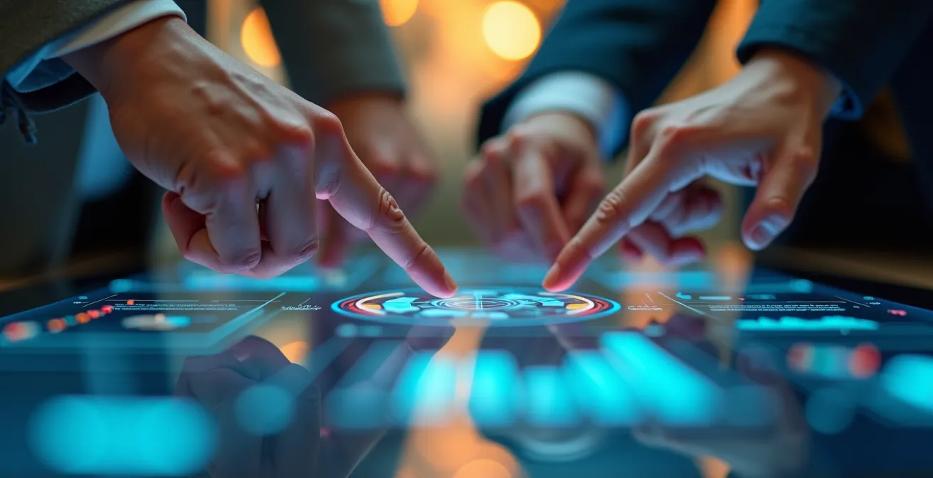 Close-up macro shot of hands working with advanced technology tools showing skill development