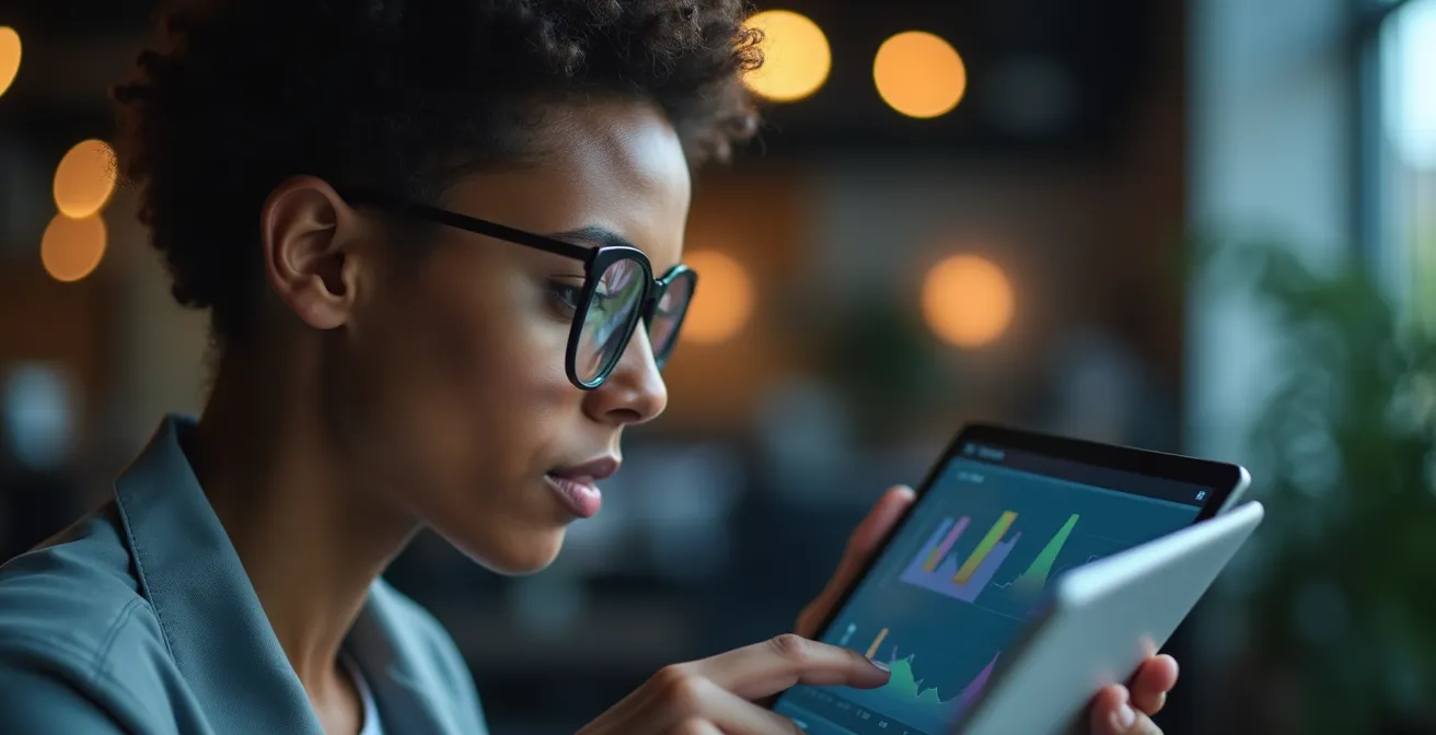 Founder analyzing early stage metrics on dashboard visualization