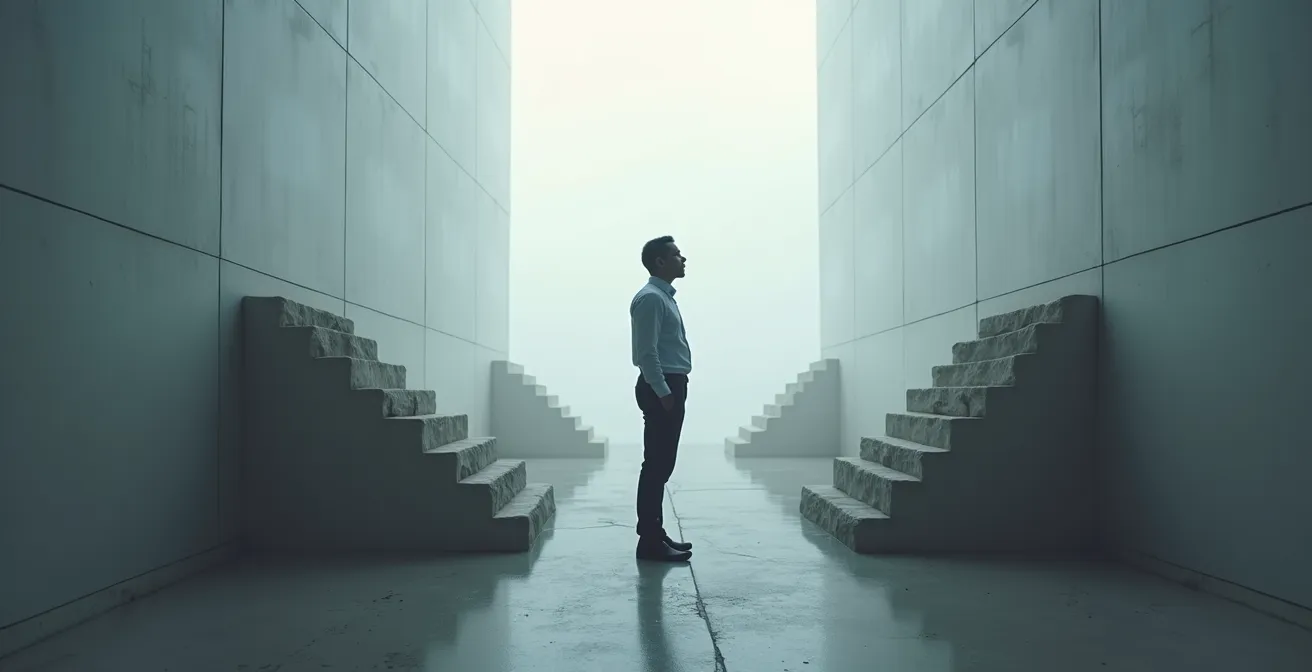 Visual metaphor of startup growth showing multiple paths with warning indicators