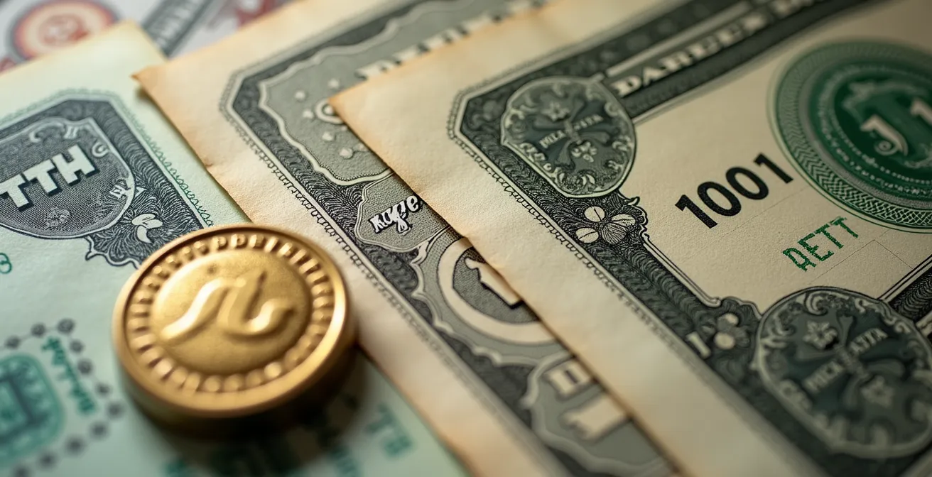 Close-up macro shot of embossed corporate stock certificates with detailed textures