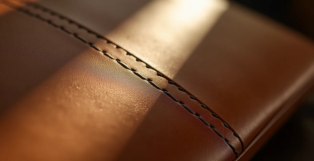 An extreme close-up shot showing the detailed craftsmanship of a premium material, illustrating tangible quality over abstract claims.