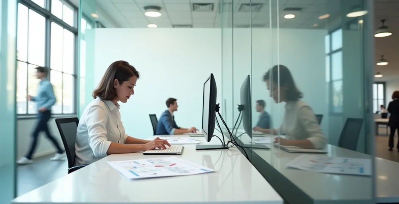 Focused entrepreneur working in minimalist environment with clear boundaries