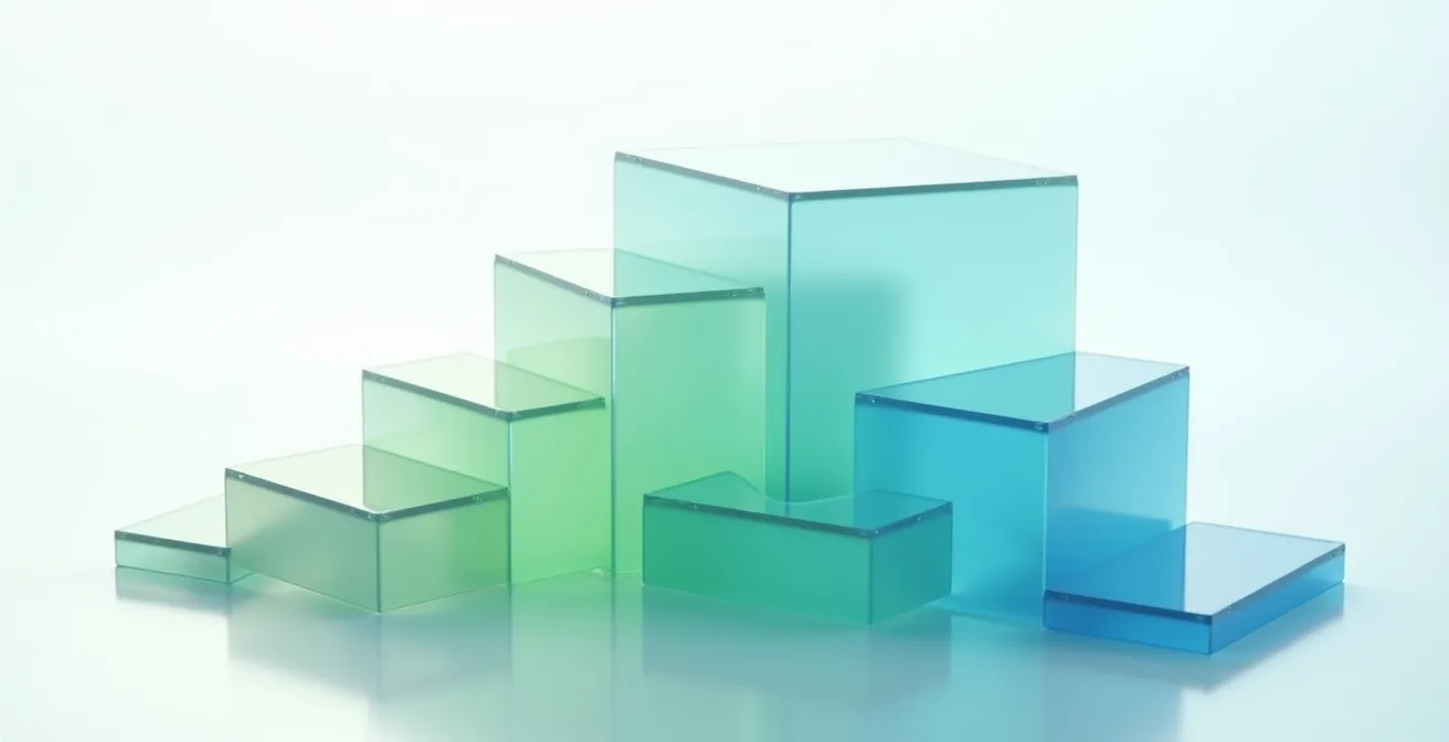 Abstract geometric layers representing revenue streams in ascending stacked formation