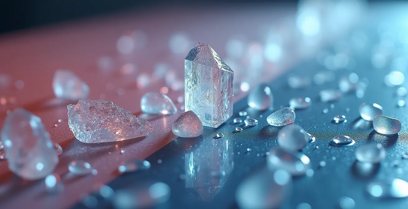 Macro shot of crystalline structures transforming from organic to geometric patterns